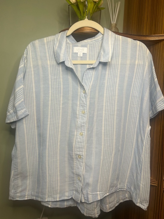 Love By Gap Tops - Gap Love Blue & White Striped Button Down Shirt, Linen Blend, Vintage, Y2K